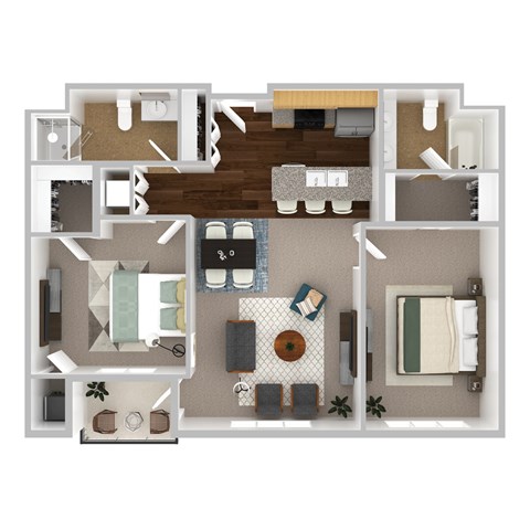 Floor plan for 2 beds, 2 baths, 1136 sqft